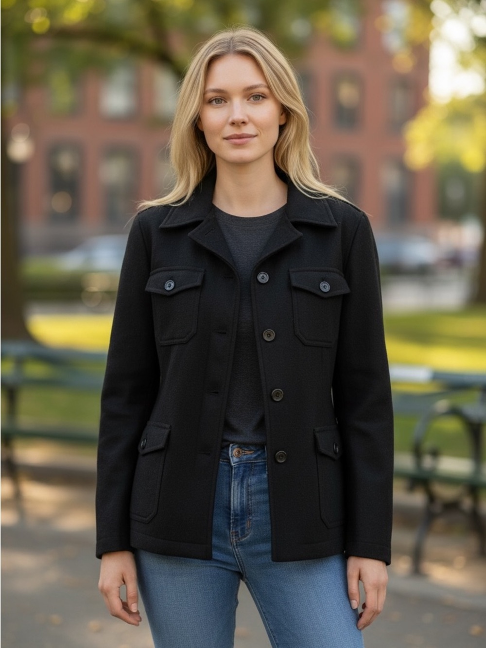 Gap Black Wool Military Coat Jacket